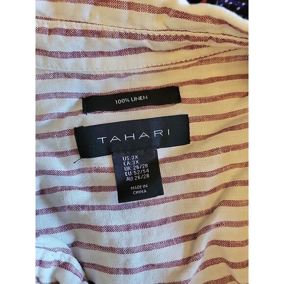 TAHARI 100% Linen Red Striped Shirt Dress Tunic 3X - Picture 7 of 11